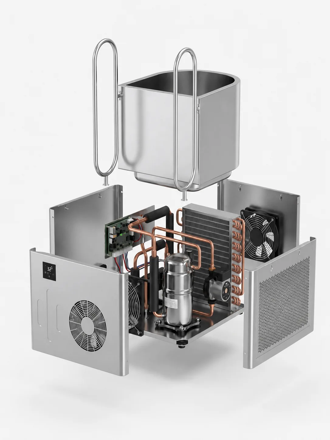 Steel ice bath cutaway